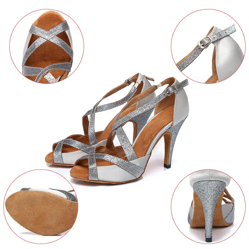 HROYL Women Dance-Shoes For Girls Ballroom Latin Dance Shoes Ladies Modern Tango Jazz Dancing Shoes High Heel Salsa Sandals