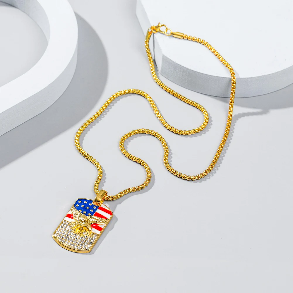 Унисекс индивидуальный стиль панк хип хоп Американский Флаг Орел Стразы