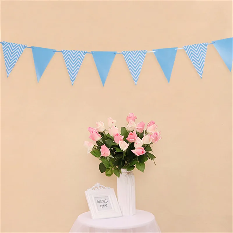 Light blue 12 Flag Gold Silver Banner Garland DIY Glitter Bunting Paper Birthday Banner for Home Event Party Wedding Party Decoration - Цвет: Light blue