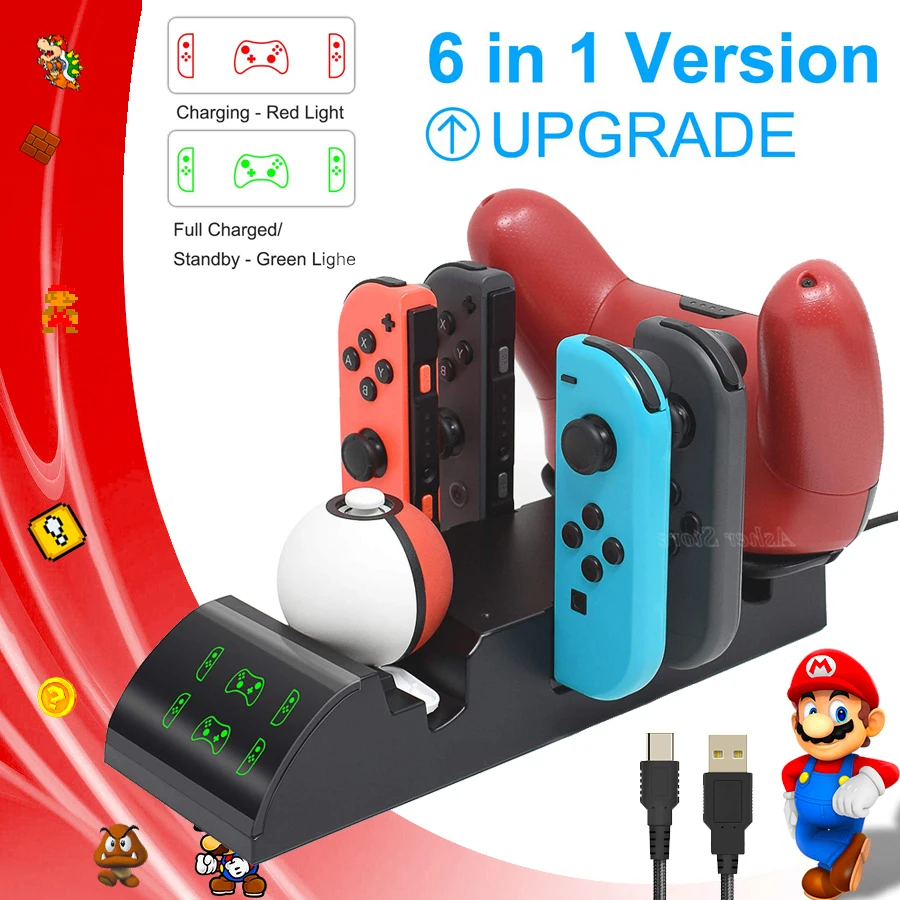 Новинка 6 в 1 Nintendo Switch быстрое зарядное устройство Подставка зарядная док станция для Joy con Pokeball Pro Аксессуары