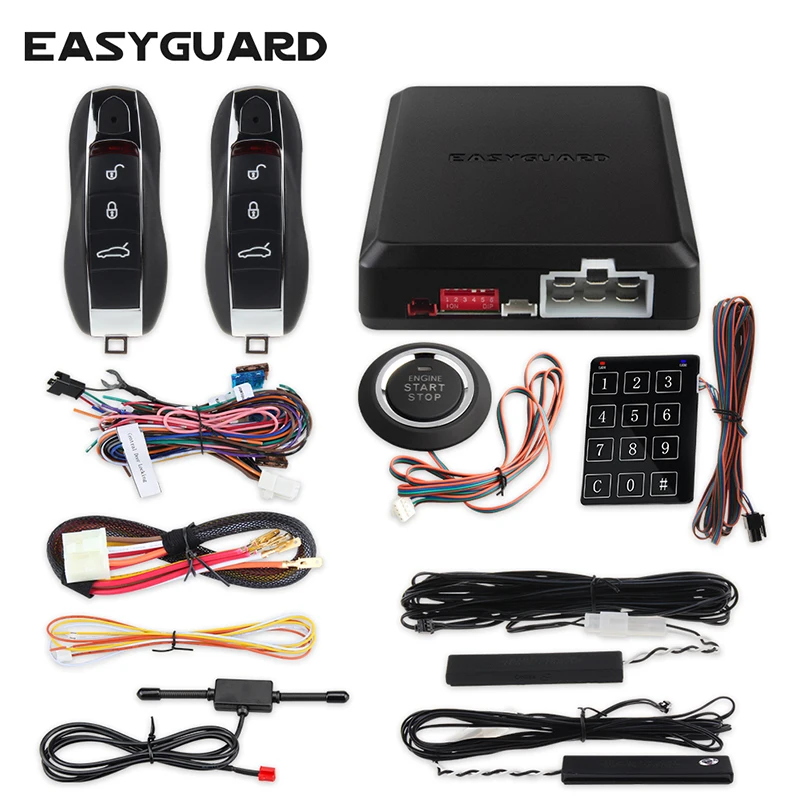 EASYGUARD PKE Универсальная автомобильная сигнализация с дистанционным запуском без ключа 12 в автомобильный двигатель пусковой кнопочный переключатель ввода паролей