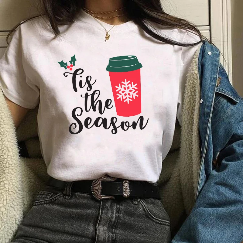 

2021 Women Print Holiday Letters Lights Cute Female Lady T-Shirt T Shirt T-shirts Christmas Womens Tees Ladies Tops Graphic