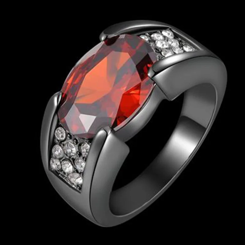 Модное классическое обручальное кольцо с красным драгоценным камнем и овальным