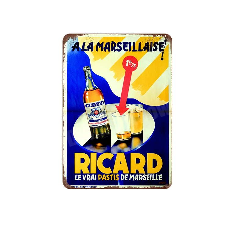Винтажная металлическая жестяная вывеска Ricard Beer винтажная тарелка для виски