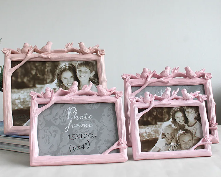 Pink Horizontal Ретро украшения ремесла фоторамка креативная смола птица и дерево фоторамка винтажная фоторамка свадебный домашний декор украшения подарок - Цвет: Pink Horizontal