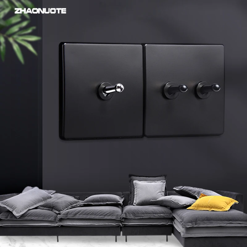 Wall Light Toggle Switch 1-4 Gang 2 Way Black PC Matte Panel Silver Brass Lever for Home Improvement | Обустройство дома