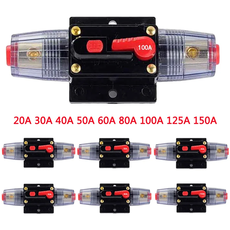 Universal Car Truck Recoverable Circuit Breaker 20A 30A 40A 50A 60A 80A 100A 125A Self-recovery Audio Fuse Holder Adapter
