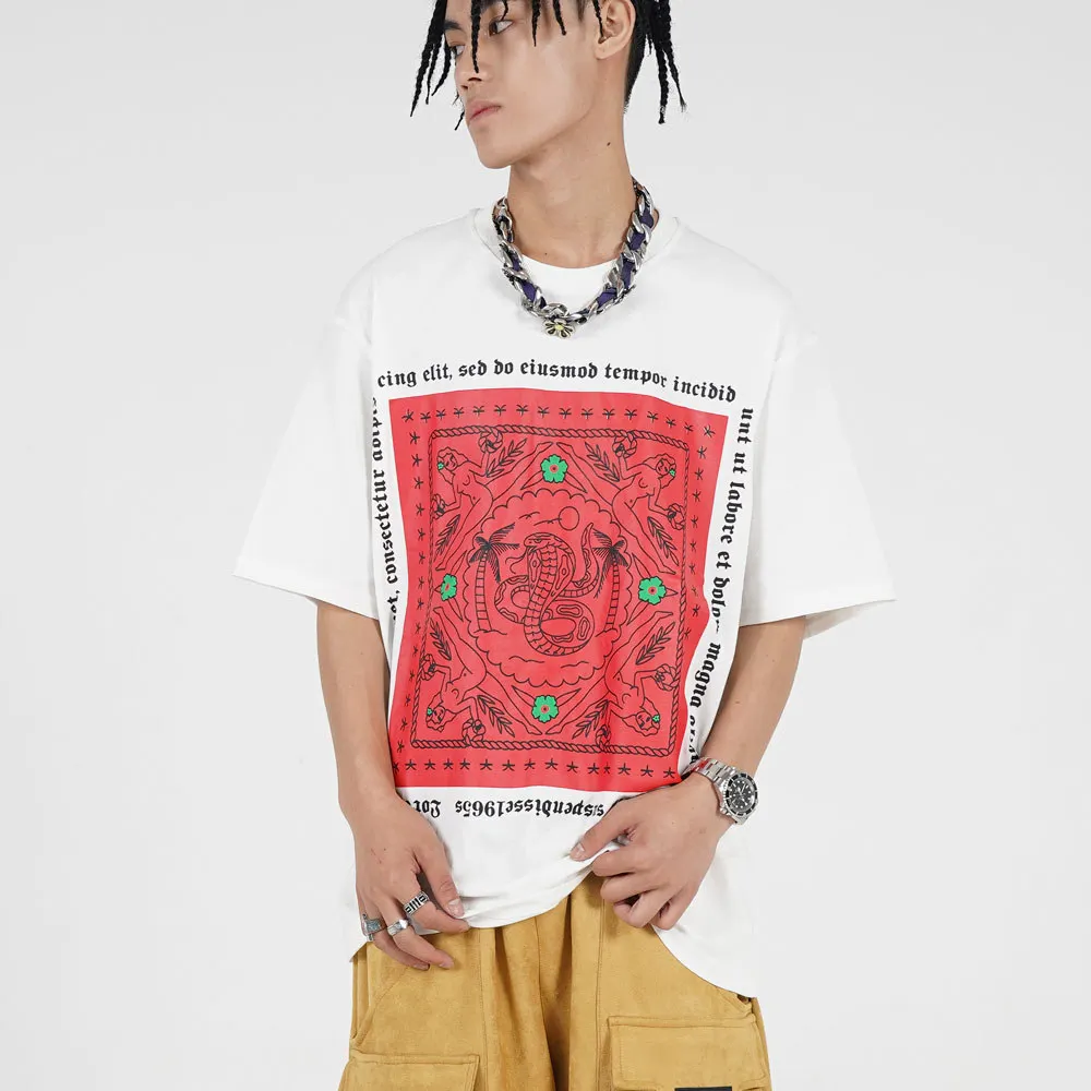 

Men's Tshirt Vintage Paisley Printed 2021 Summer Short Sleeve Hip Hop Oversized Cotton Casual Harajuku Streetwear Top Tshirts