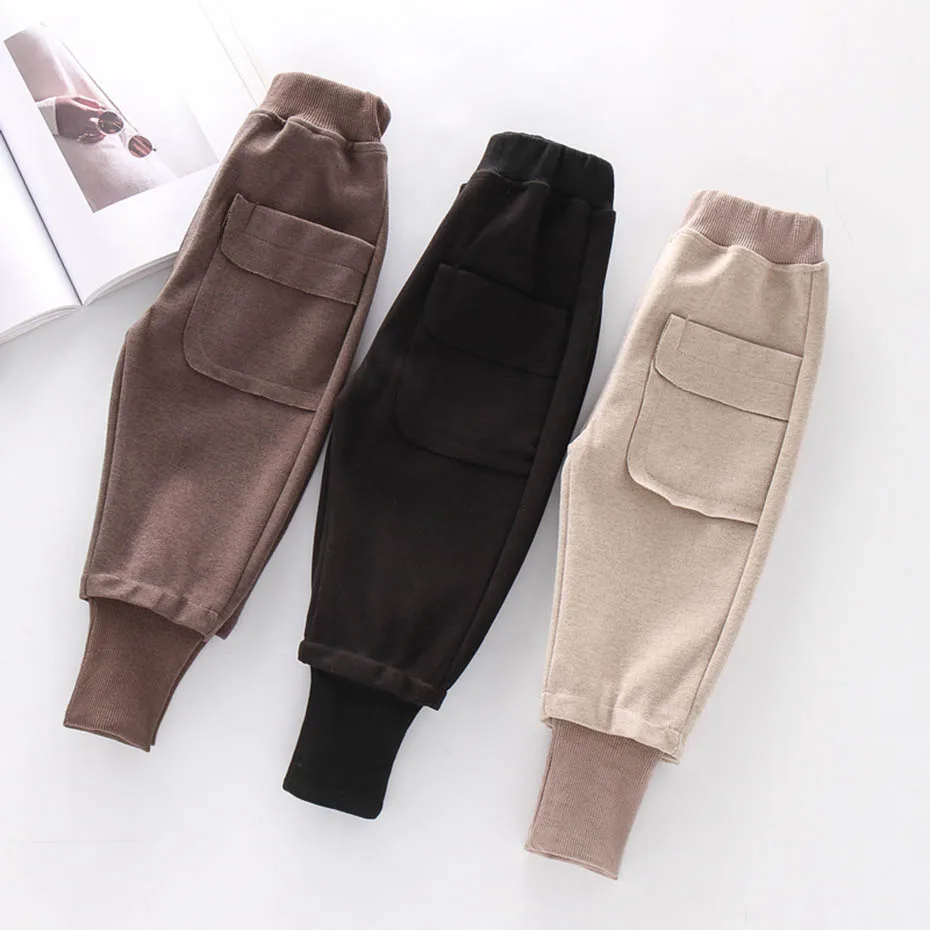 Зимние штаны для девочек с карманами лоскутные детей Повседневная стильная