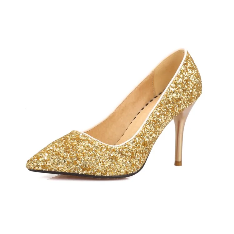 

Plus Size Pointed Sequin high heels ladies high heels women shoes woman pumps
