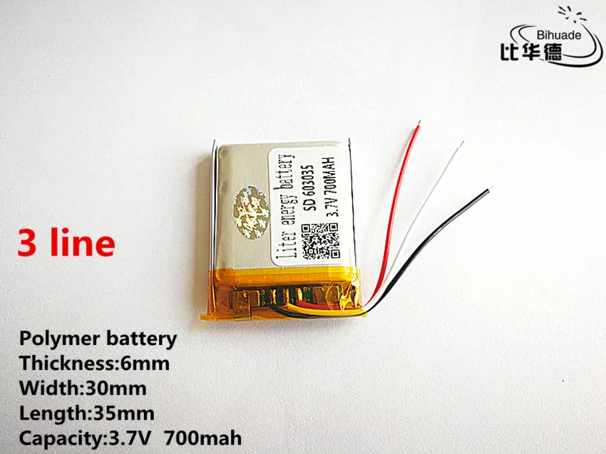 

5pcs/lot 3 line Good Qulity 3.7V,700mAH,603035 Polymer lithium ion / Li-ion battery for TOY,POWER BANK,GPS,mp3,mp4