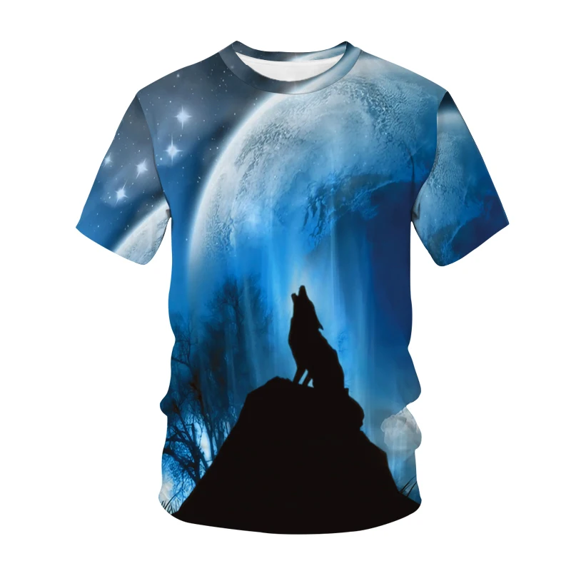 

Fashion 2021 couple Summer wolf T-shirt 3D print round neck men's women's children's T-shirt travel street casual brand clothing