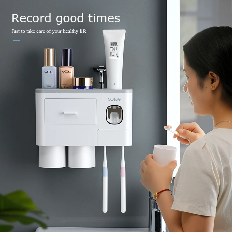 bathroom accessories organizer set toothbrush holder automatic toothpaste dispenser holder toothbrush wall mount rack tools set free global shipping