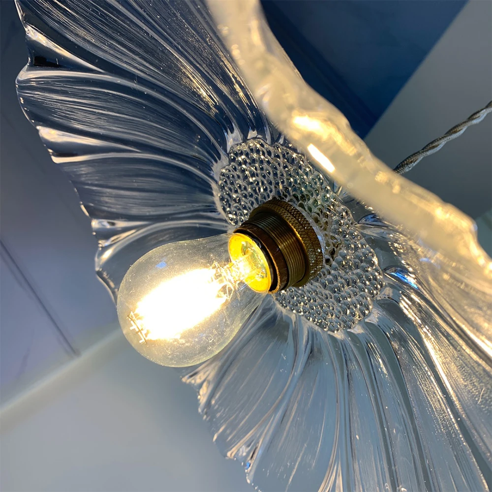 

Nordic Japanese Led glass Chandelier Light Brass Bar Aisle Corridor Porch Balcony Corridor Decorative Flower Shape Hanging Lamp