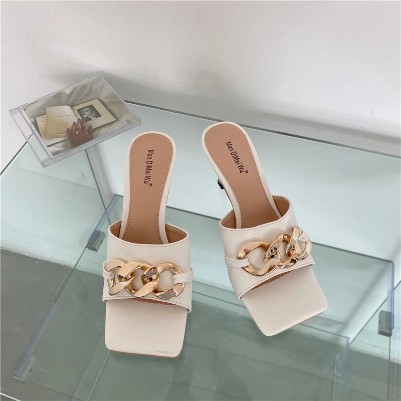 

2021 New Fashion Summer Sandals Women Sexy High Heels Metal Chain Open Toe Pumps Female Fashion Shoes Woman Plus Size 39