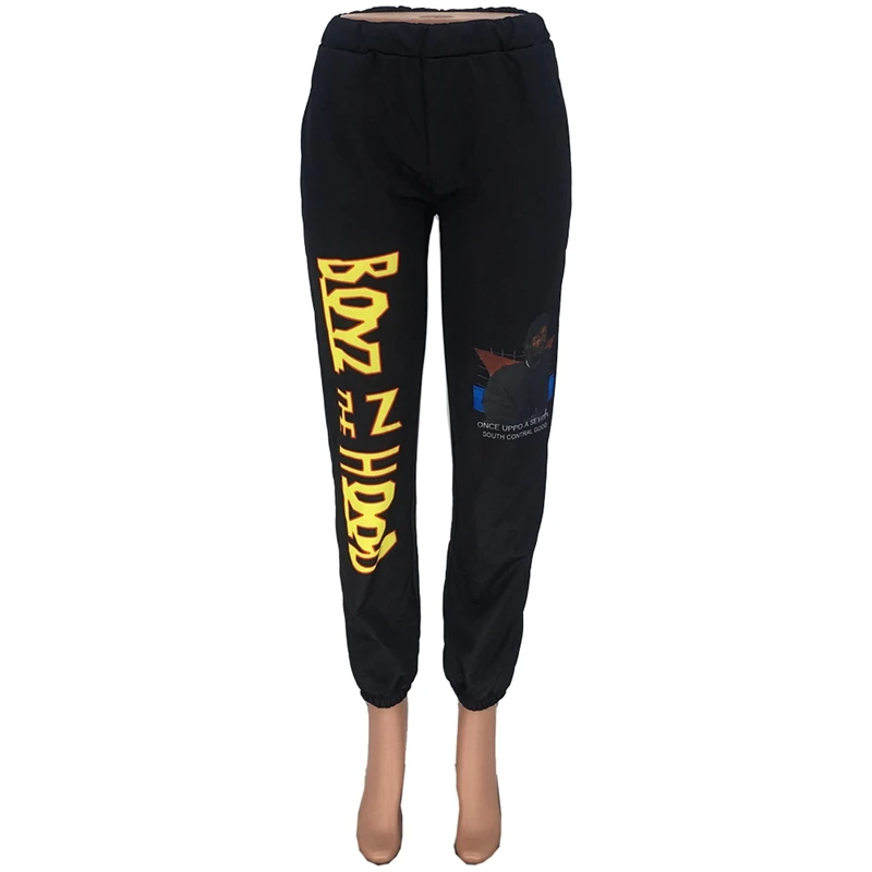 

ZKYZWX Fall Aesthetic Letter Print Lounge Trouser for Women Fashion Mid Waist Elastic Pencils Pants Street Fitness Sweatpans