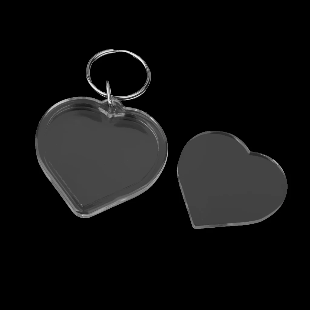 20pcs Acrylic Photo Keychain Custom Frames, Personalized Snap in Insert Clear Blank DIY Picture Frames - Heart Shaped