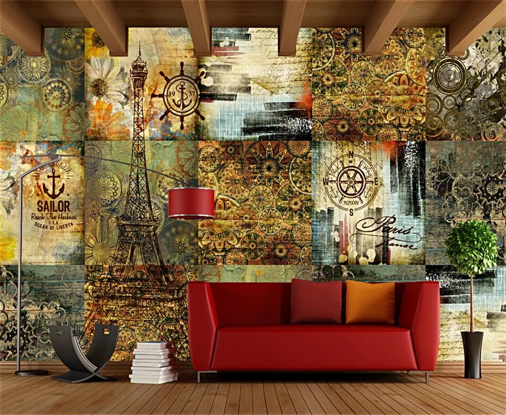 

beibehang Large Custom Wallpapers Europe and America Retro Nostalgic Coffee Bar Restaurant TV Wall Decorations