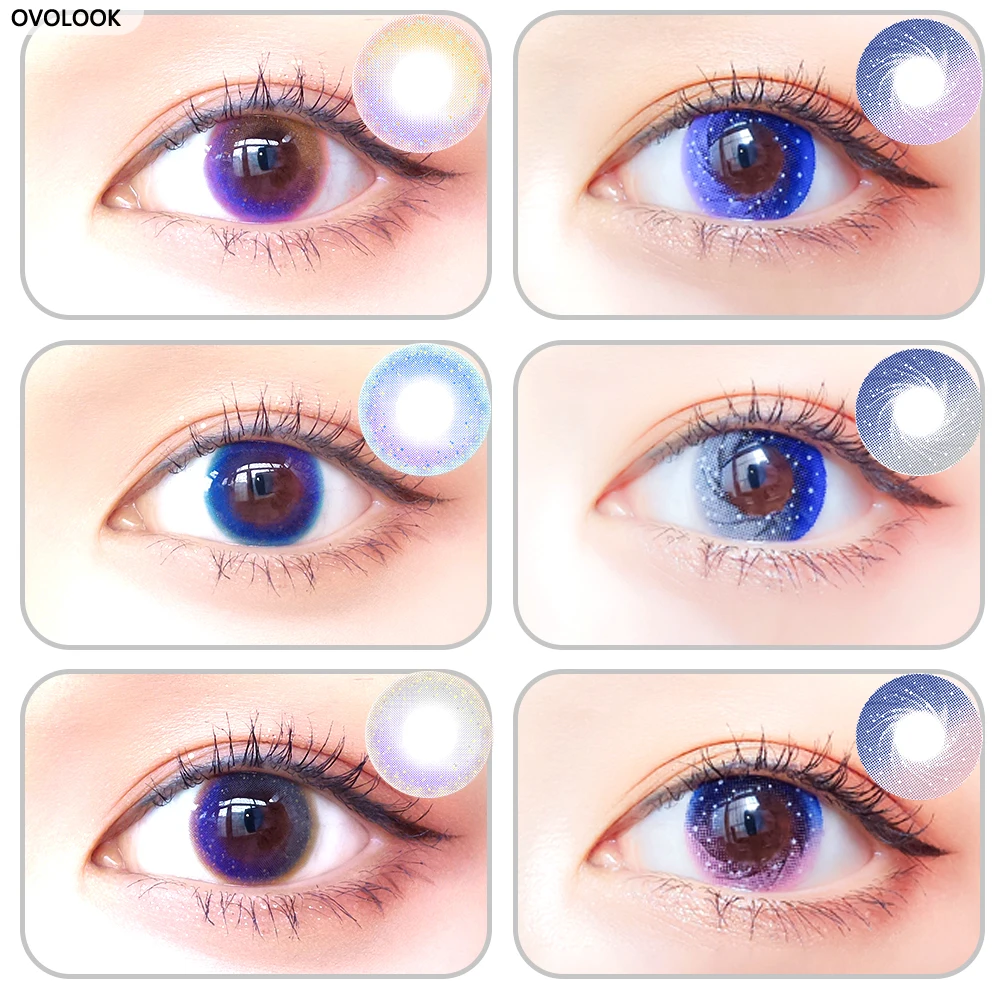 

OVOLOOK-2pcs/pair 6 Tone Lenses Colorful Contact Lenses Colored Lenses for Eyes 24 Degrees Yearly Use Eye Color Lens Eye Contact