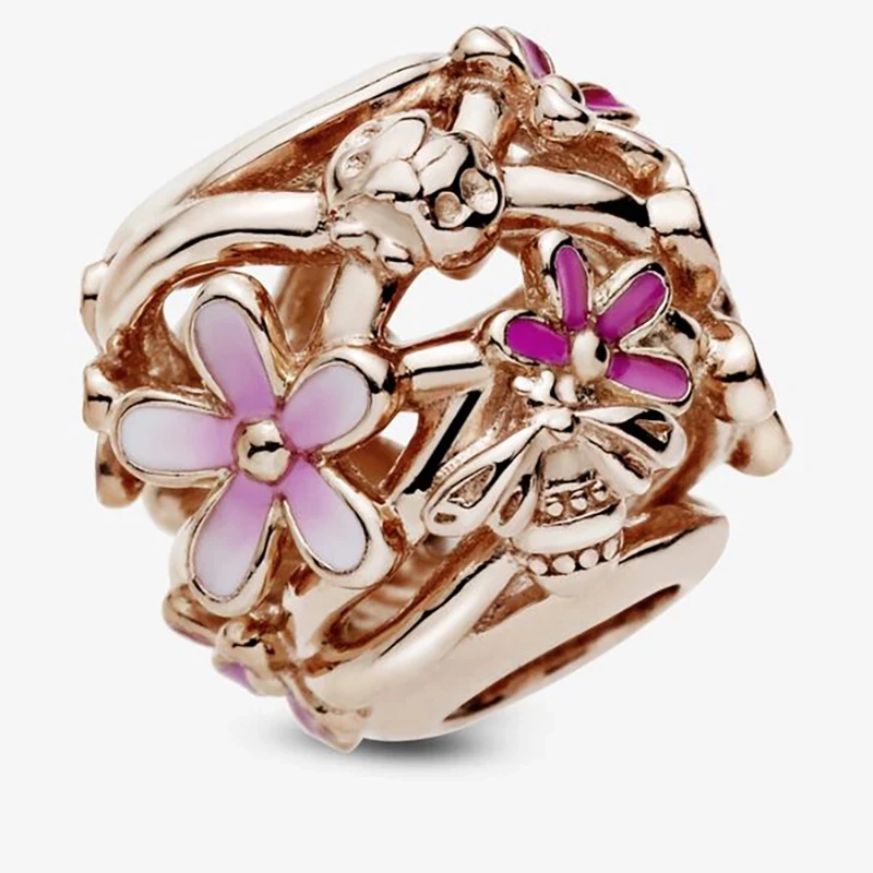 

LByzHan 100% 925 Sterling Silver Rose Golden Hollow Charms Beads Fit Original 3mm Bracelet For Women DIY Jewelry Making 2032