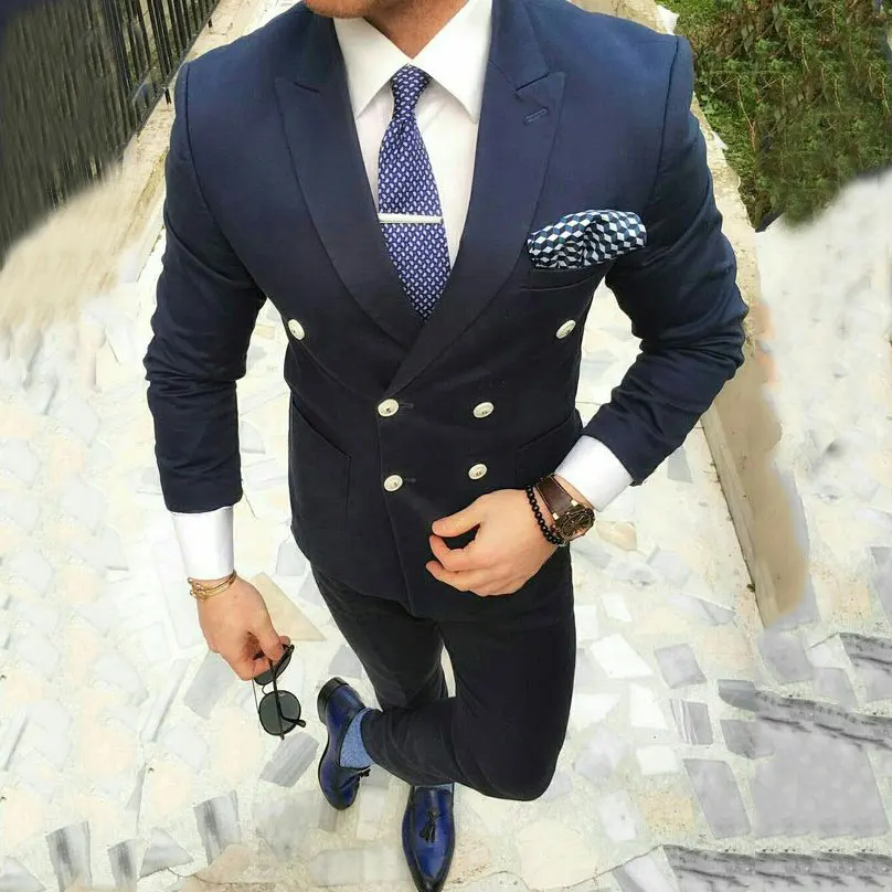 Темно синие мужские свадебные костюмы приталенный костюм жениха смокинг для