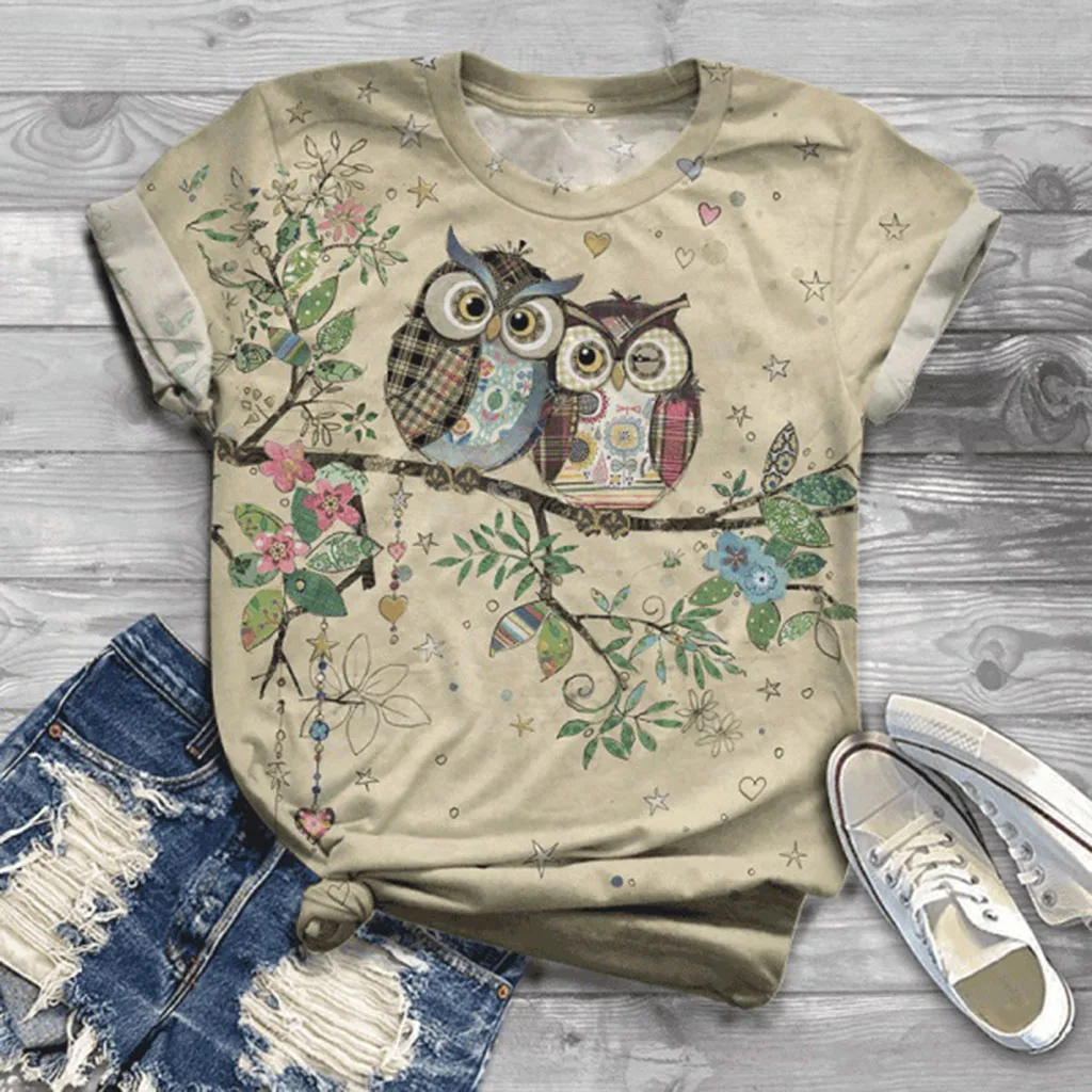 

Summer Women Plus Size O Neck TShirts Design 3D Animal Dog Birds Print Tshirts