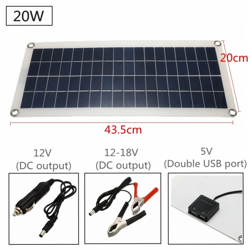 20w Панели солнечные 10/15/20/25 Вт двойной USB Интерфейс 12 V/5 V поликристаллический кремний и кремния ячейки для Батарея зарядные устройства для сотовых телефонов Зажигалка для сигарет - Цвет: 20w