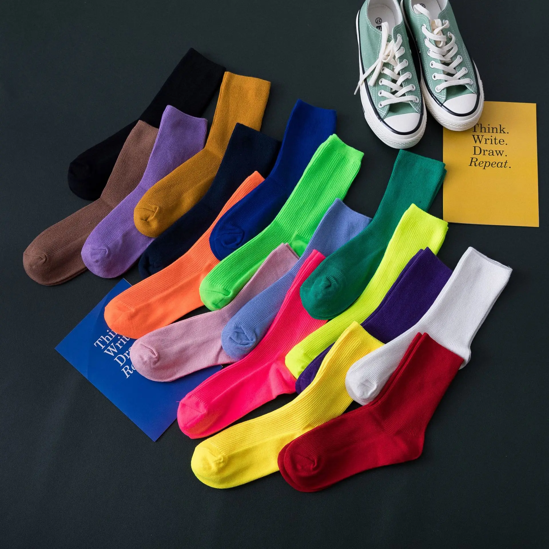 Женские Дышащие хлопковые носки INS флуоресцентные цветные в японском стиле