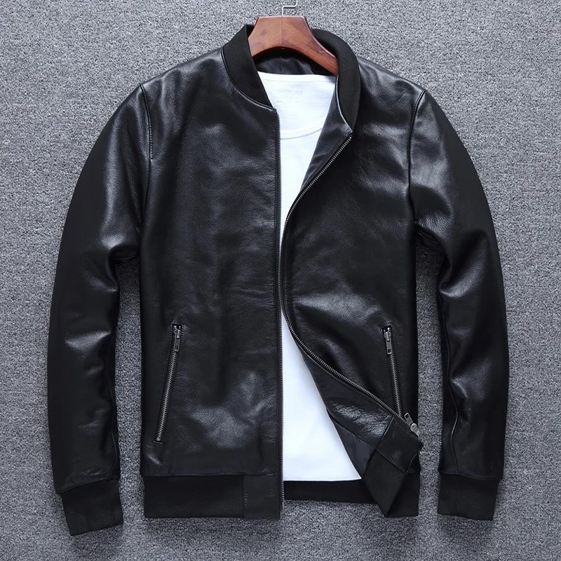 

Мужская короткая мотоциклетная куртка из натуральной воловьей кожи, размеры 5XL