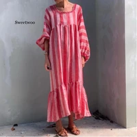 summer boho printed striped dress o neck womens elegant dress loose vestidos 2020