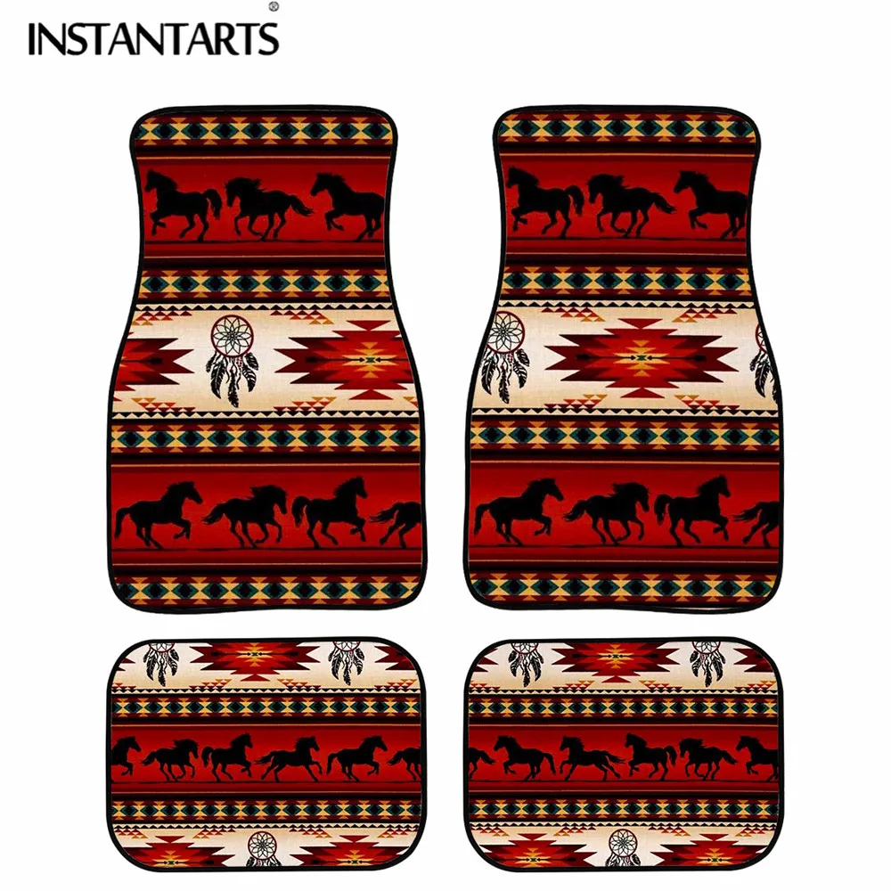 

INSTANTARTS Aztec Turquoise Horses Dream Catchers Pattern Set of 4 Car Floor Mats for Women Car Pads Auto Interior Accessories