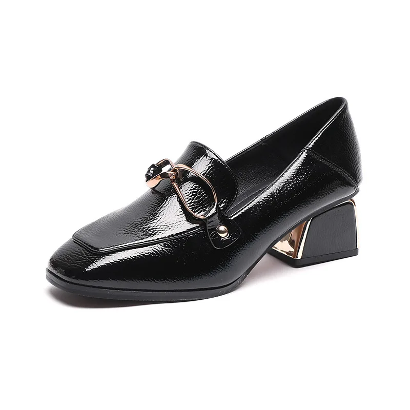 

Shoes On Heels Oxfords Women's Square Toe Autumn Loafers With Fur Slip-on Casual Female Sneakers Modis Leather Fall New Slip On