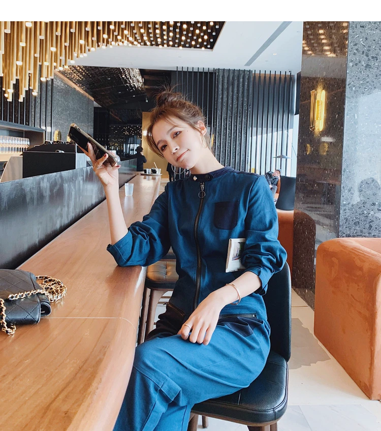 

Women Long Sleeve One Piece Jumpsuit Spring Autumn Female Streetwear Hip Hop Splice Zipper Slim Cargo Pants Sets Overalls Romper
