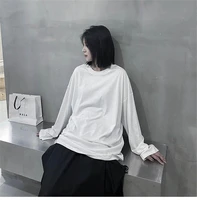 autumn ladies cotton long sleeves loose long sleeves t shirt round neck wrinkle resistant lazy wind drawstring design