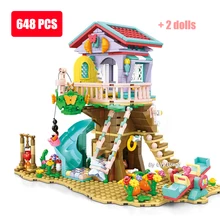 Friends Jungle Camping Tree House Summer Party Playground Light Sets for Girls Assembling Building Blocks Toys Birthday Gifts