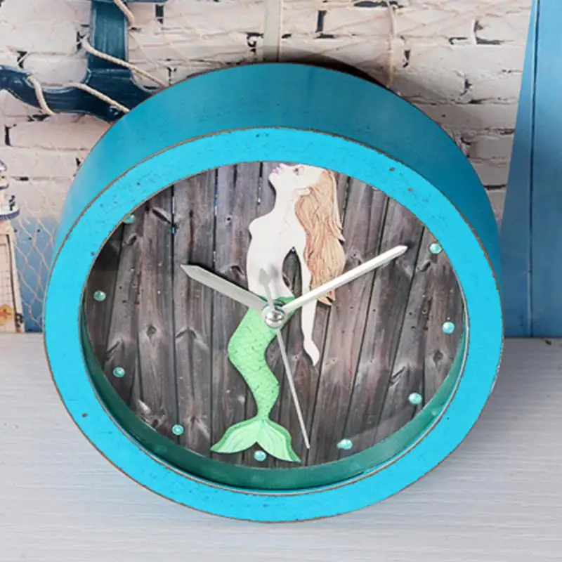 Kuulee немой кварцевый будильник Ретро Русалка круглые деревянные часы маленький