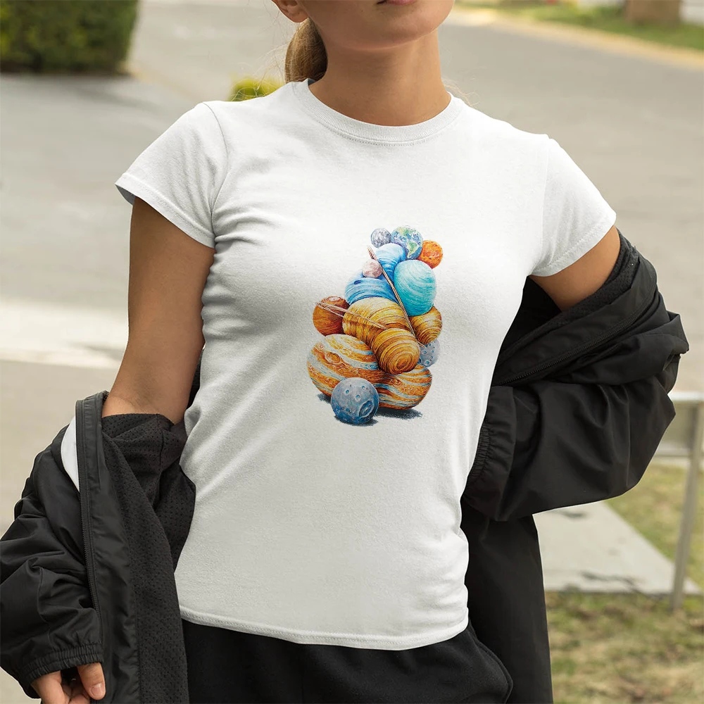 

Ropa Aesthetic Planet Printed Tshirt Women Plus Size Streetwear Tops Urbano Casual O-neck T-shirts Summer Cozy Short Sleeve