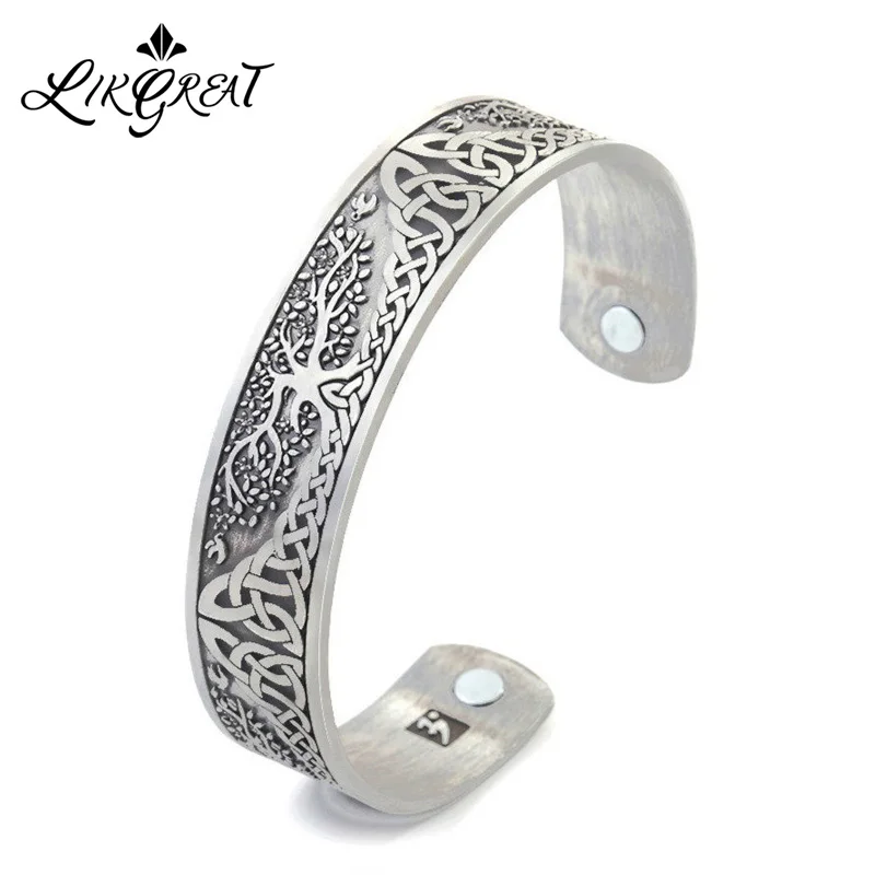 LIKGREAT Древо жизни гравированные ювелирные изделия викинговые манжеты браслет