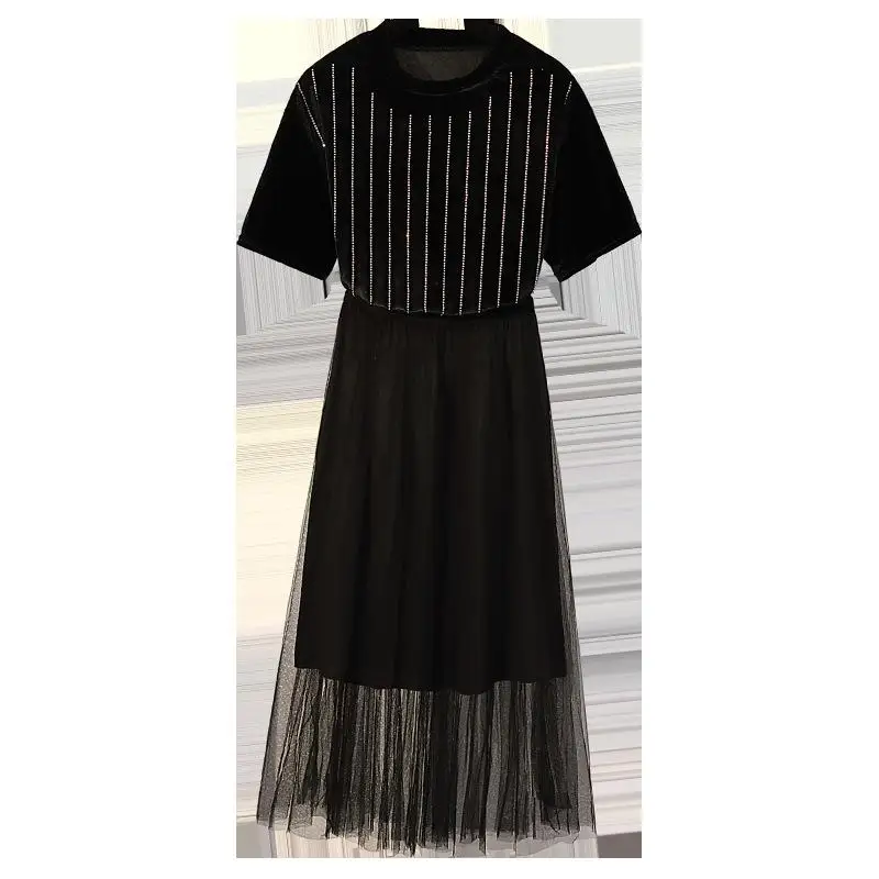 

2020 summer plus size women 2 piece set elegant tops and skirt set ladies suit mesh skirt set 2 piece outfits Korean style 5xl