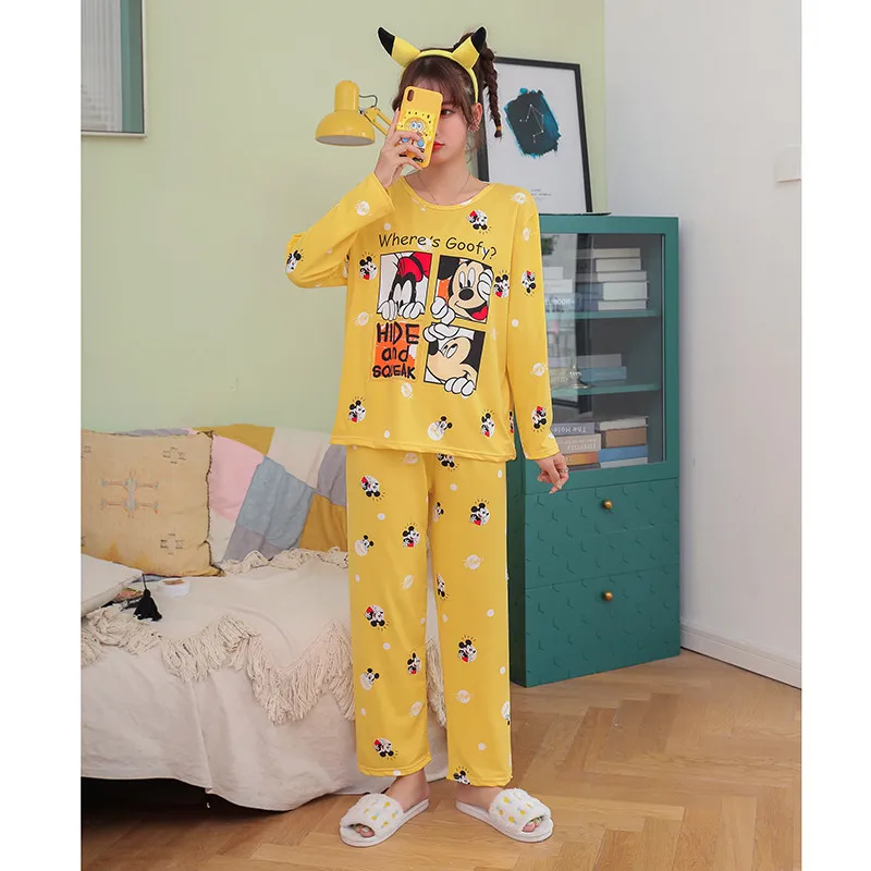 

New Mickey Printed Pattern Girl Pajamas Autumn And Winter Long-Sleeved Thin Cartoon Pajamas Hooded Cute Home Service Suit