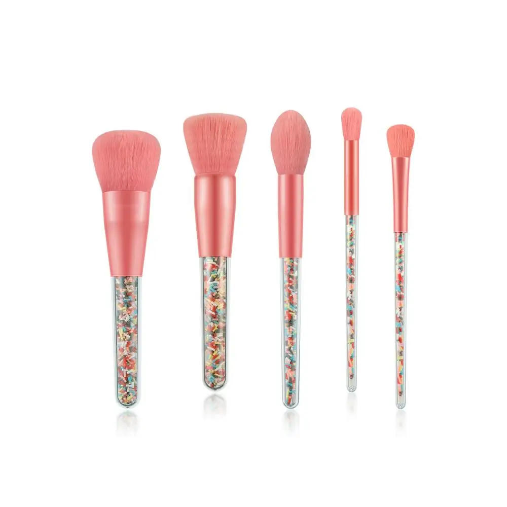 

New 5pcs Candy Makeup Brush Set Color Plastic Granule Transparent Handle Beauty Makeup Tools Hot Selling Makeup Brush Wholesale