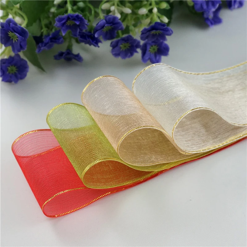 (5 м/лот) ленты из органзы с золотыми краями 38 мм вечерние принадлежности для