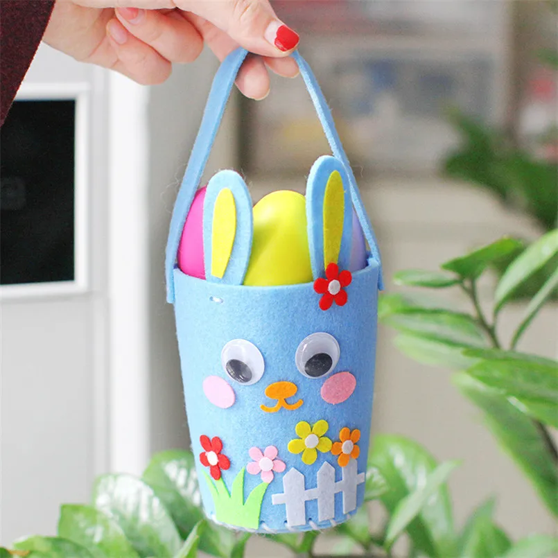 2PCS/set Kindergarten 3D DIY Rabbit Easter Bag Handbag Storage Basket Pen Holder Toys For Baby Kids Educational Art Crafts Toy