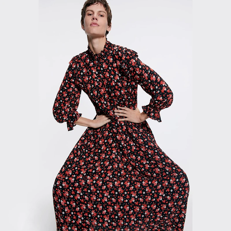 Модное осенне-летнее платье Boho ZA с принтом женское элегантное свободное платье с бантом вечерние подарки дружбы/девушки новейшее платье V/o-образным вырезом