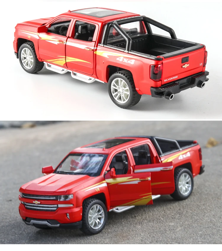 Ограниченная Chevrolet Silverado 4x4 1:32 модель автомобиля Diecasts игрушечный автомобиль звуковой светильник оттягивающий назад детские игрушки автомобиль Рождество