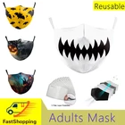 Маска для лица с фильтрами хлопковая 3D печатная маска Многоразовые моющиеся маски для лица пыленепроницаемые PM2.5 защитная маска для рта