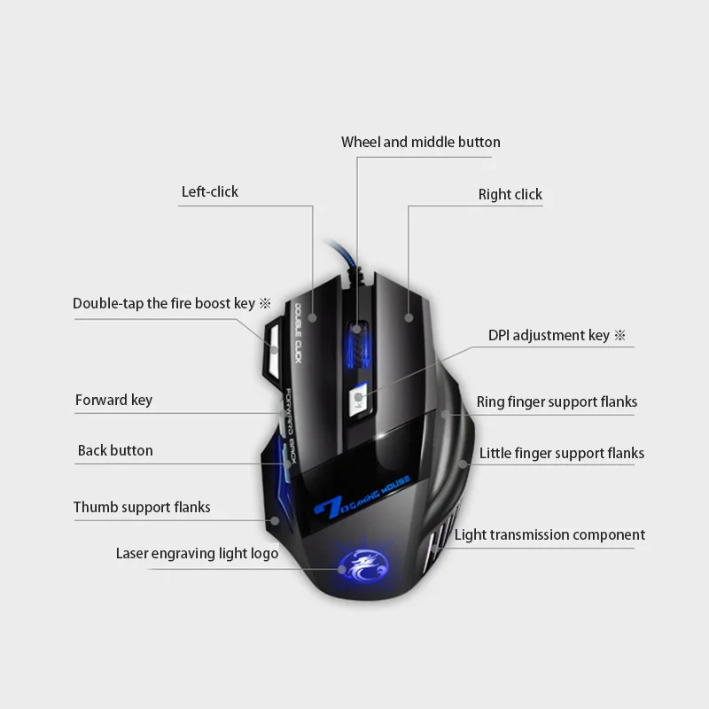 

Оптическая игровая мышь, 5500DPI, 7 кнопок, USB, для ноутбука