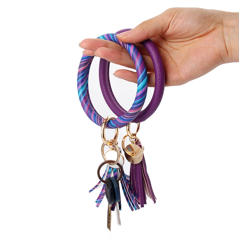 

Women Girl Keyring Bracelet Round Drop Oil Tassel Pendant Bracelet&Bangle Keychain Wrist Strap 32colors