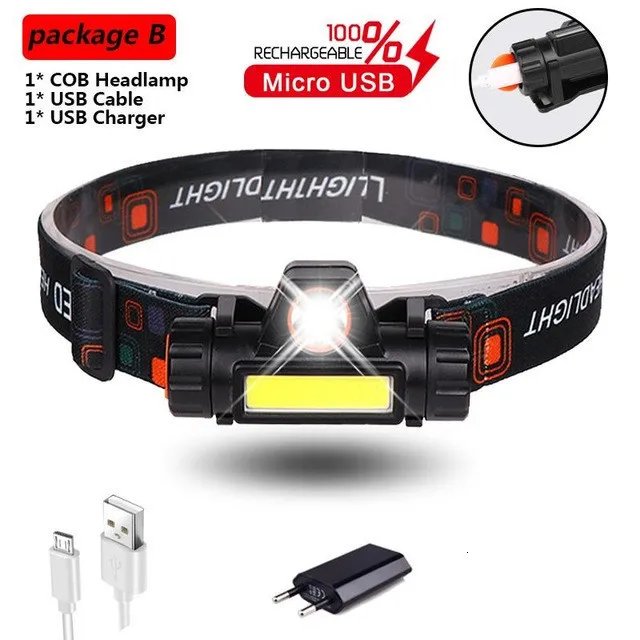 b 12000LM мощная фара XPE+ COB USB перезаряжаемая фара Встроенный аккумулятор головной свет водонепроницаемый Головной фонарь походная лампа на голову - Испускаемый цвет: b