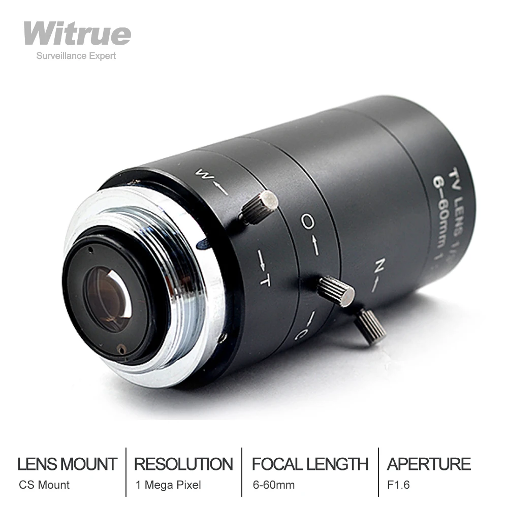 Witrue CCTV объектив 6-60 мм варифокальный CS крепление Lensse руководство IRIS ZOOM F1.6 для